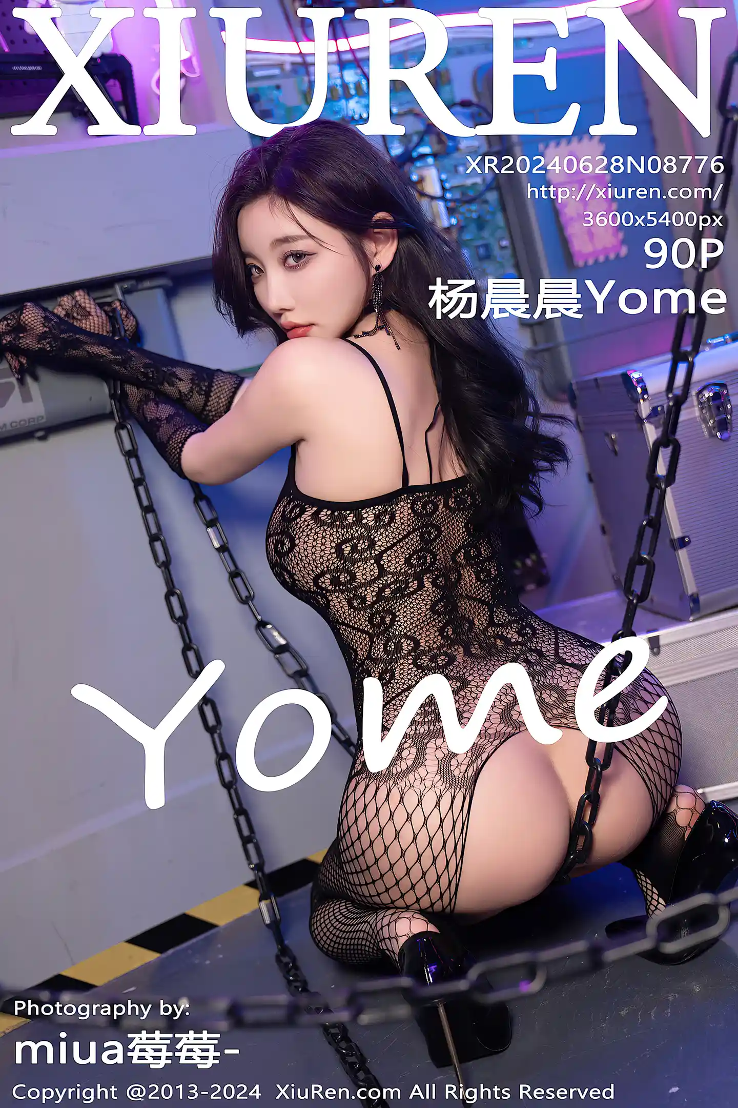 [XiuRen秀人网]VOL.8776 女神杨晨晨Yome黑色渔网连体衣+黑色情趣蕾丝内衣惹火诱惑写真90P-秀人网官方网站